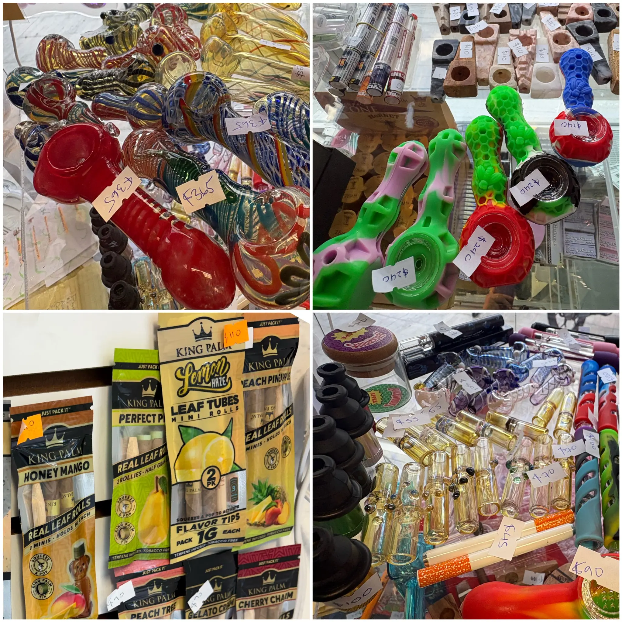 Glass pipes and smoking accessories at Moon Ink Smoke Shop Cancún